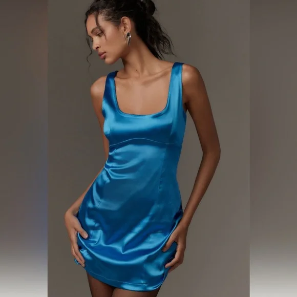 anthropologie blue satin dress NWT Anthropologie Dark Teal Green Satin Wrap Dress Size 0  alineconsignment